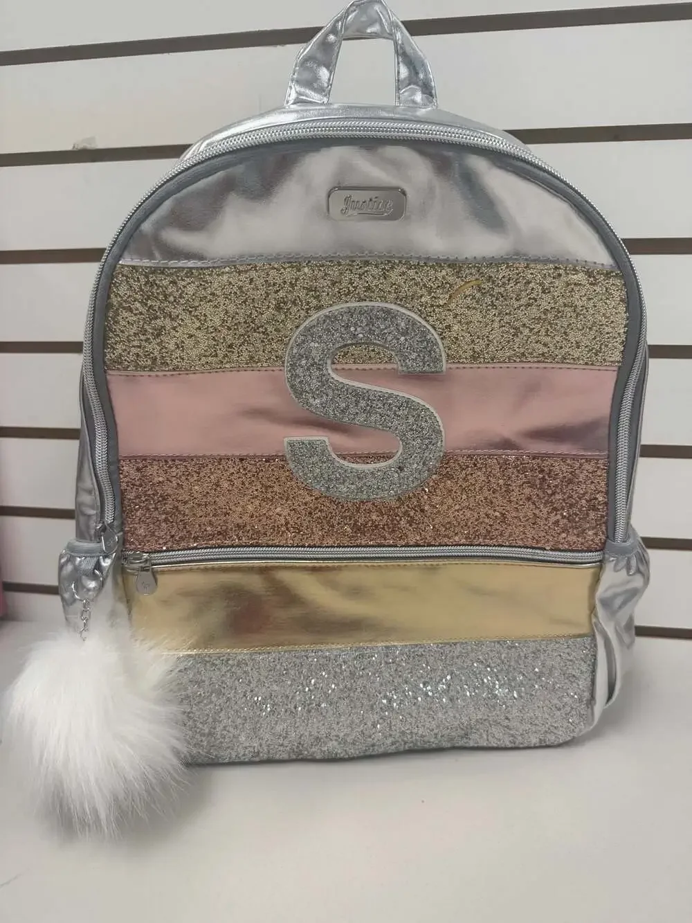 Justice Girls Glitter Stripe Initial S Backpack & Lunch Box NWT